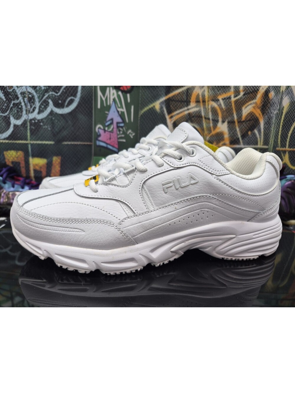 Fila Men's Workshift Slip Resistant Soft Toe Shoes, White Size 10M 4E Wide